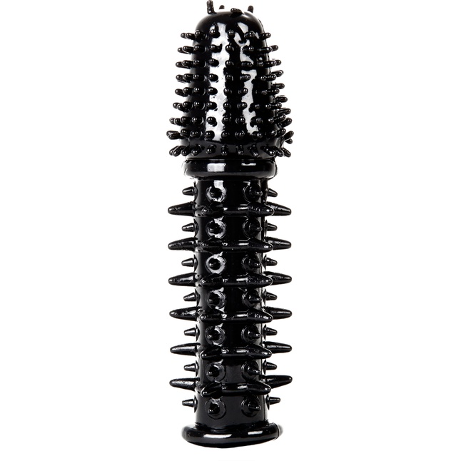 Черная шипованная насадка на пенис с выпуклой головкой - Shots Toys