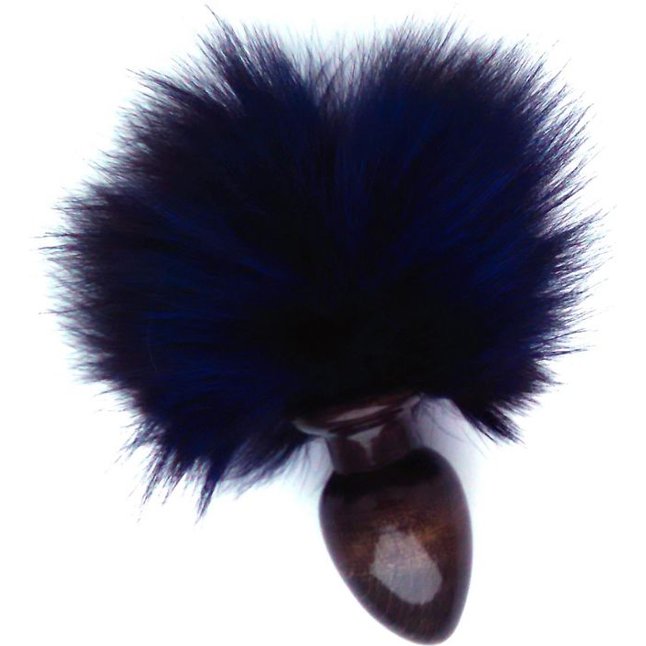 Черная анальная пробка с синим заячьим хвостом - 8 см