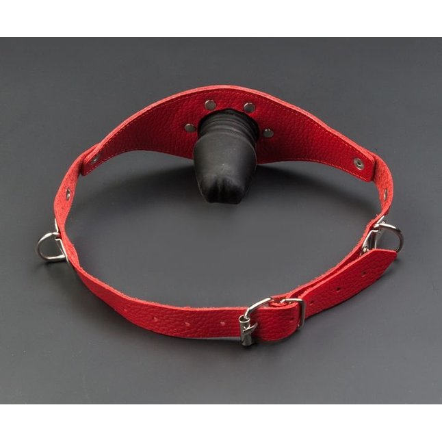 Красный кожаный кляп с фаллосом - BDSM accessories