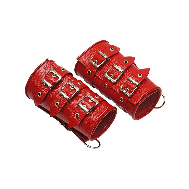 Красные кожаные манжеты - BDSM accessories