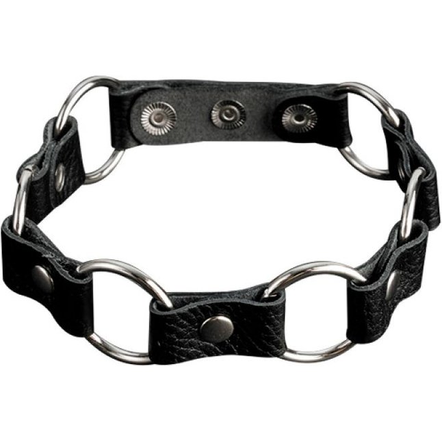 Кожаный черный ошейник с кольцами - BDSM accessories. Фотография 2.