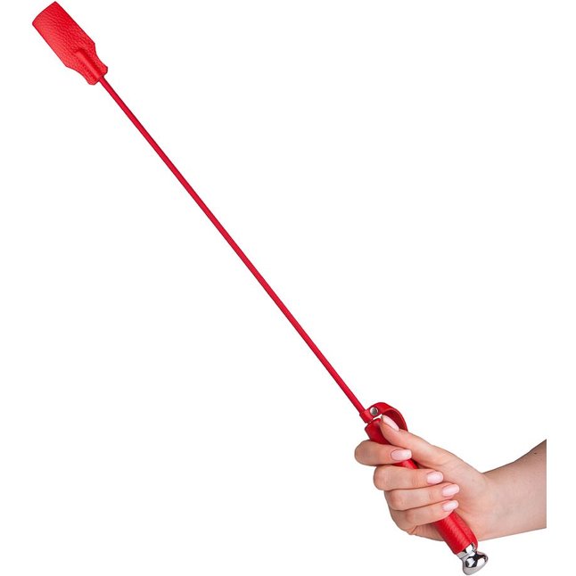 Красный стек с кожаной ручкой - 70 см - BDSM accessories. Фотография 9.
