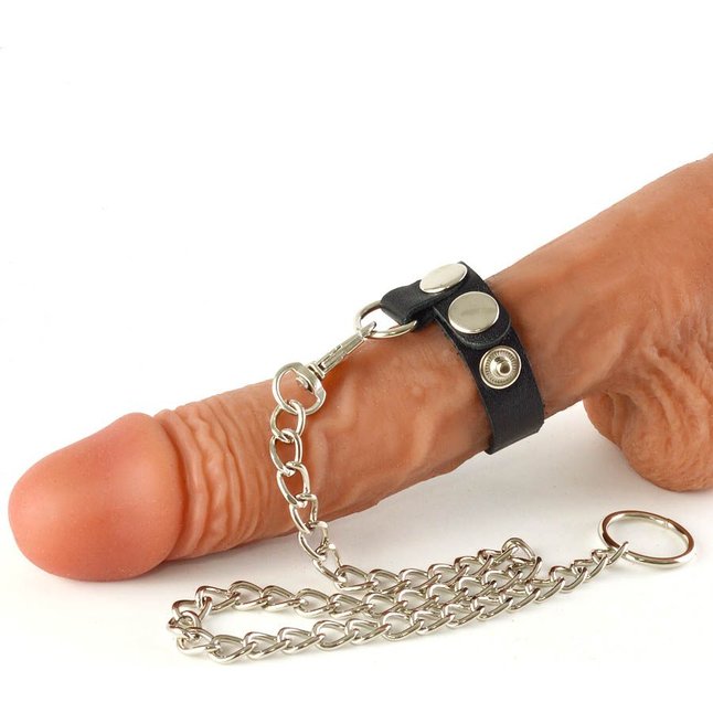 Чёрный кожаный поводок на пенис с 1 ремешком - BDSM accessories. Фотография 3.