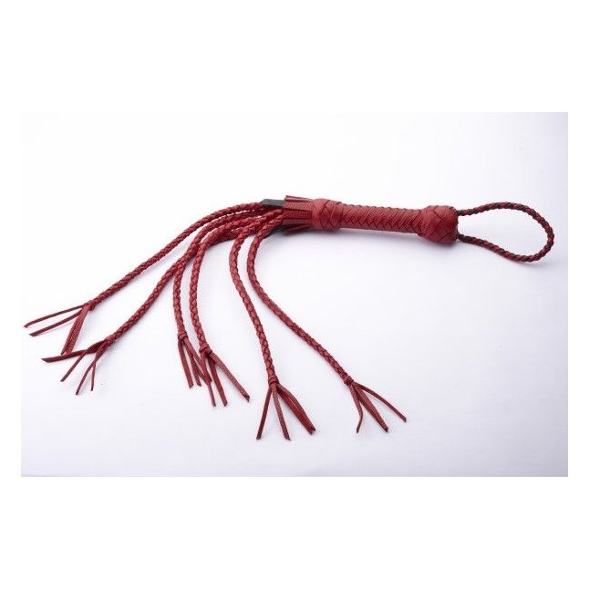 Красная кожаная плеть с хлопушками на кончиках - BDSM accessories