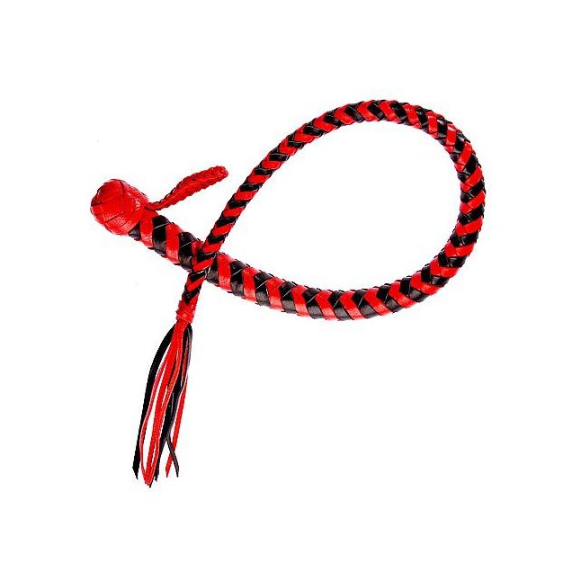 Плеть Змея из полосок кожи красного и черного цветов - 60 см - BDSM accessories