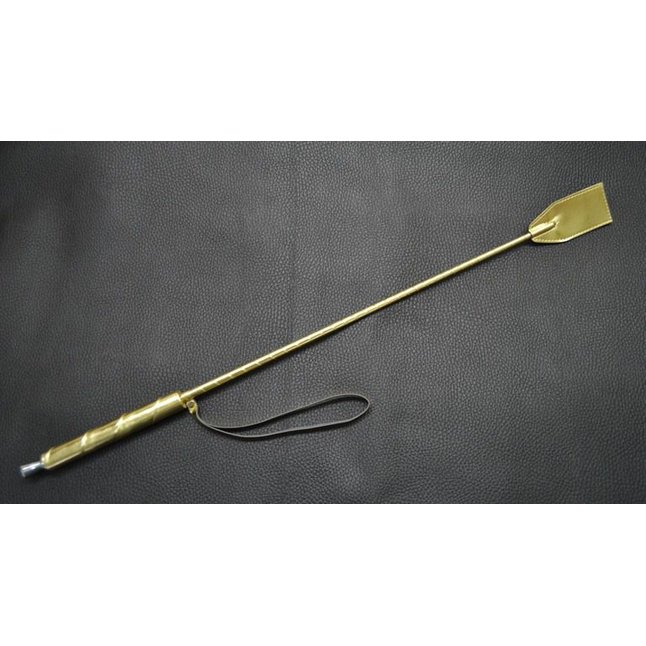 Золотистый стек с деревянной ручкой - 70 см - BDSM accessories