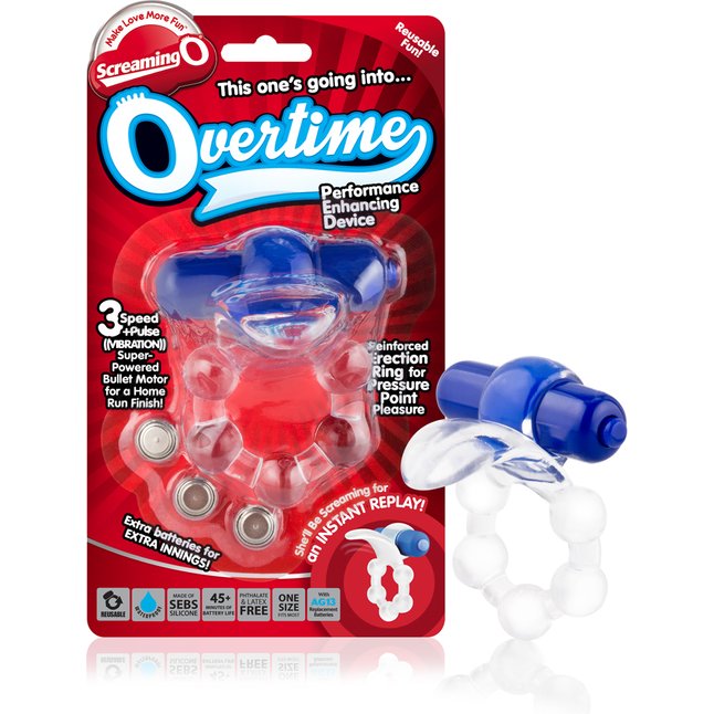 Виброкольцо с язычком и синим виброэлементом Overtime - For Couples. Фотография 4.