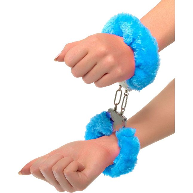 Голубые неоновые наручники с мехом - Neon Luv Touch. Фотография 3.