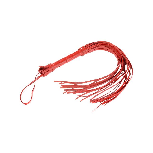 Гладкая красная плеть из кожи с жесткой рукоятью - 65 см - BDSM accessories