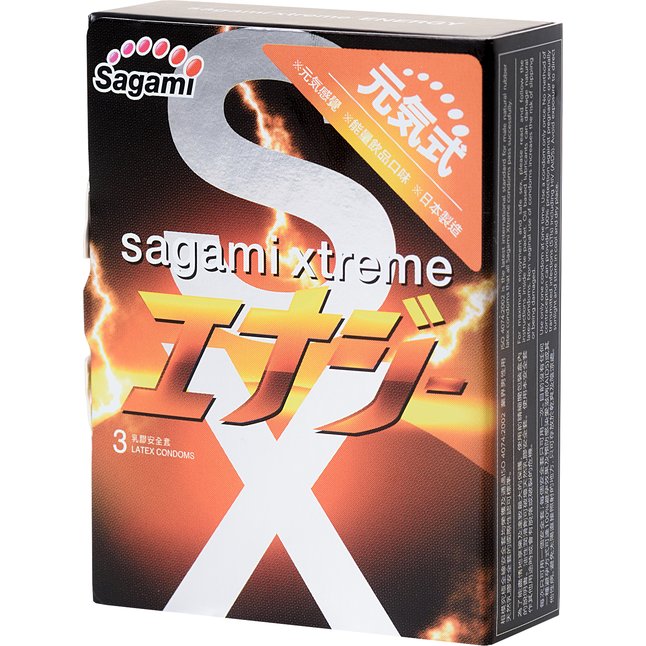 Презервативы Sagami Xtreme Energy с ароматом энергетика - 3 шт - Sagami Xtreme