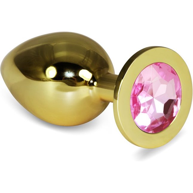 Большая золотистая анальная пробка с розовым кристаллом - 10,1 см