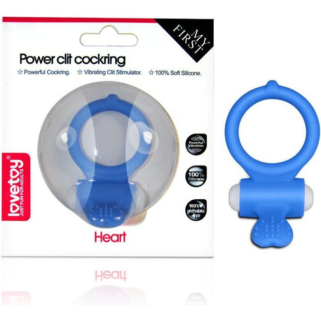 Голубое виброкольцо для пениса Power Heart Clit Cockring. Фотография 2.