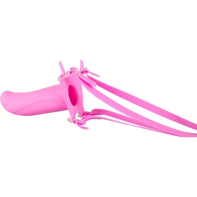 Полый розовый страпон Horny на регулируемых ремешках - 16 см - Smile. Фотография 2.
