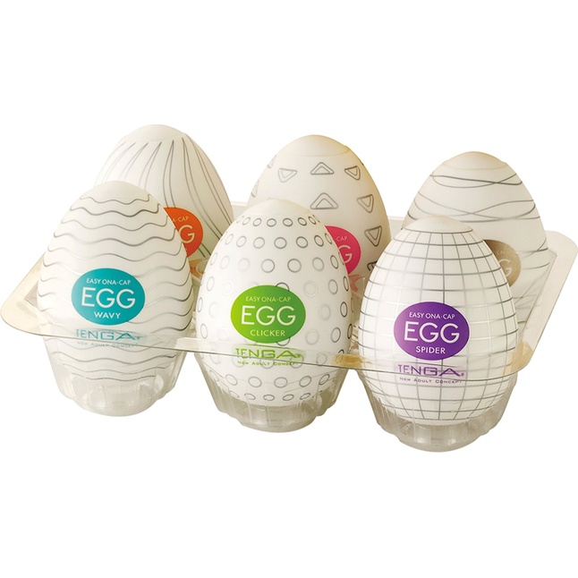 Набор из 6 мастурбаторов-яиц Tenga EGG I Strong Sensations с различными рельефом - EGG Series. Фотография 2.