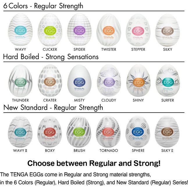 Набор из 6 мастурбаторов-яиц Tenga EGG I Strong Sensations с различными рельефом - EGG Series. Фотография 5.