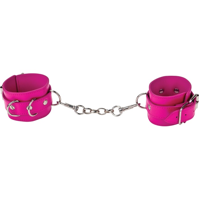 Розовые кожаные наручники с заклепками - Ouch!