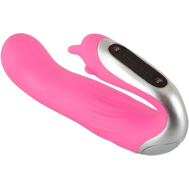 Розовый вибратор для внутренней и внешней стимуляции Hands-Free Dolphin - 18 см - Smile. Фотография 2.