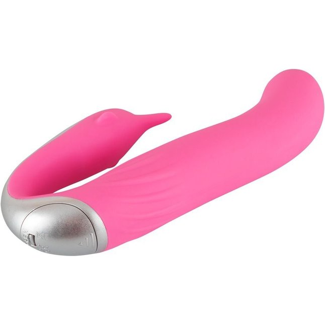 Розовый вибратор для внутренней и внешней стимуляции Hands-Free Dolphin - 18 см - Smile. Фотография 3.