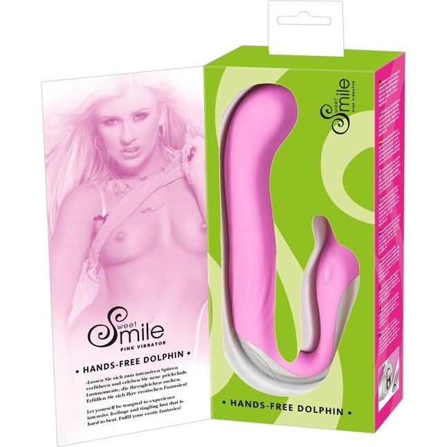 Розовый вибратор для внутренней и внешней стимуляции Hands-Free Dolphin - 18 см - Smile. Фотография 5.