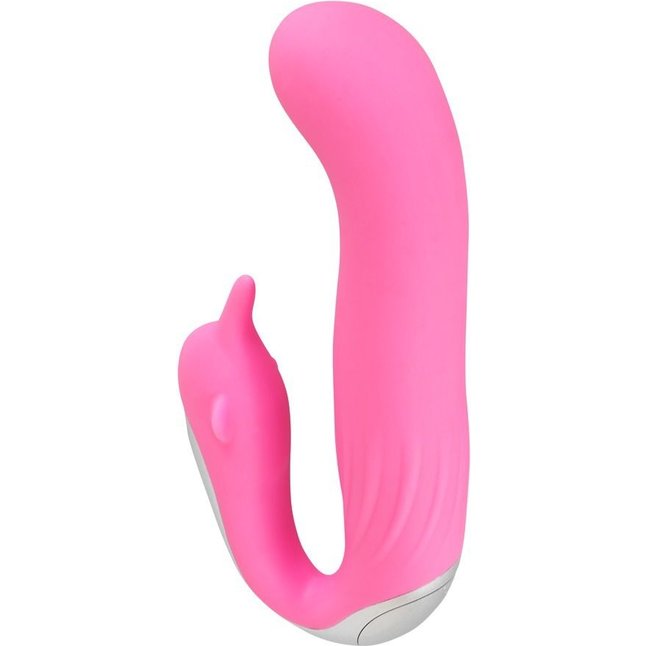 Розовый вибратор для внутренней и внешней стимуляции Hands-Free Dolphin - 18 см - Smile