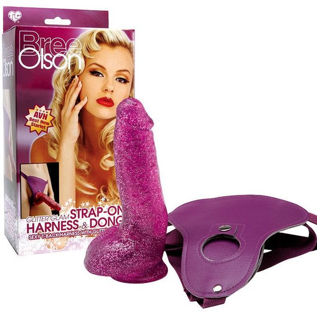 Гламурный страпон с блёстками Bree Olson Glitter Glam Strap-On Harness Dong - 16 см - Bree Olson. Фотография 2.