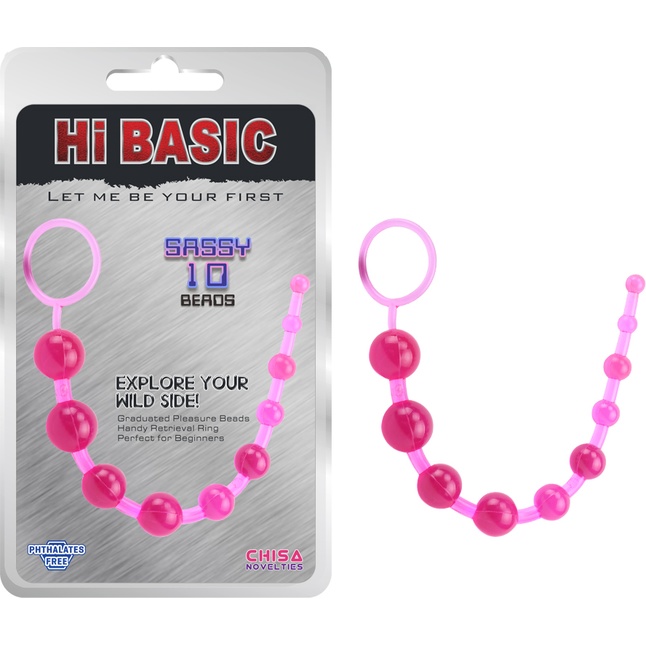 Розовая анальная цепочка с колечком Sassy Anal Beads - 26,7 см - Hi-Basic. Фотография 2.