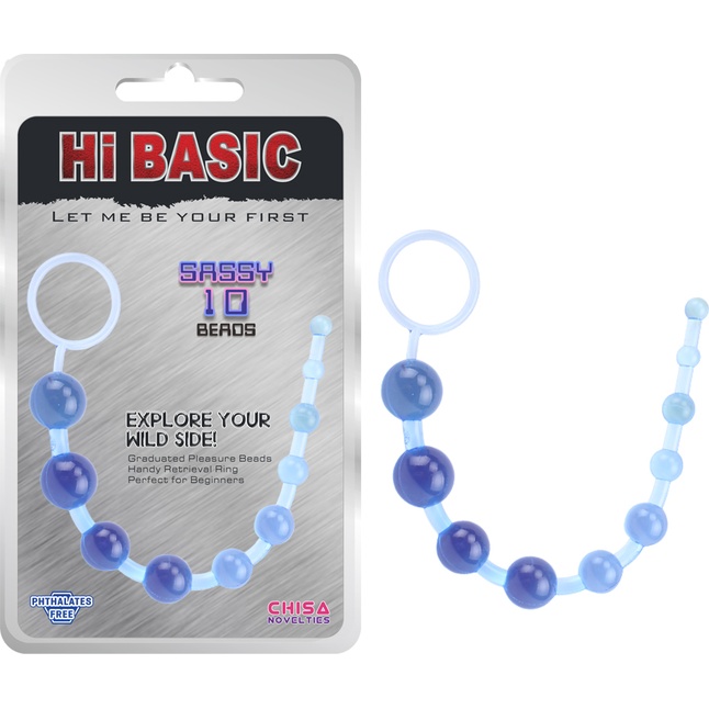 Голубая анальная цепочка Sassy Anal Beads - 26,7 см - Hi-Basic. Фотография 2.