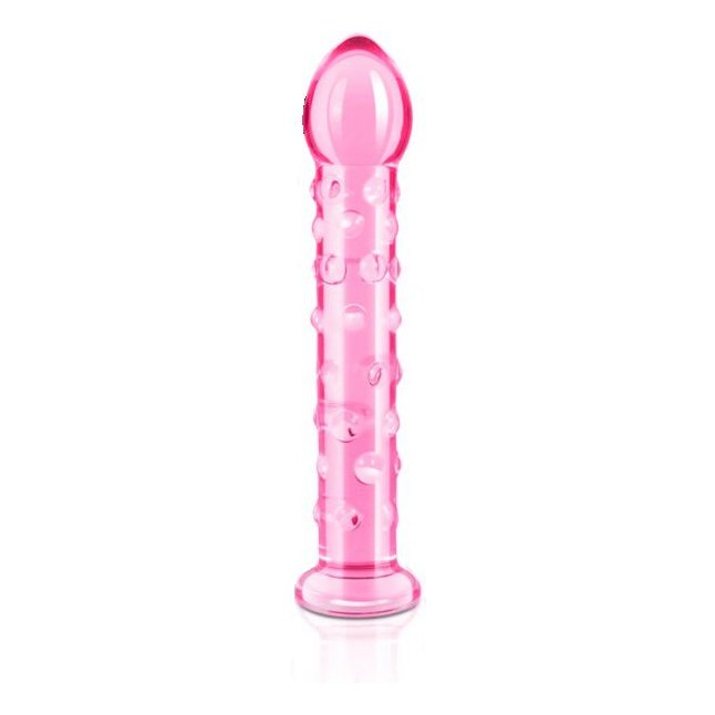 Розовый стеклянный фаллоимитатор с шишечками - 17,8 см