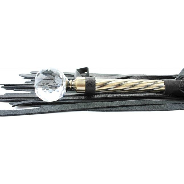 Черная плеть с кристаллом на металлической ручке - 78 см. Фотография 3.
