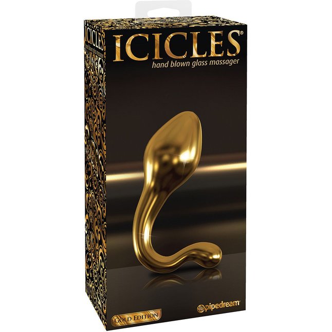 Золотистый анальный стимулятор из стекла - 10,9 см - Icicles Gold Edition