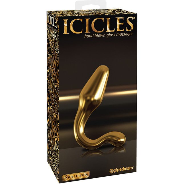 Золотистая анальная пробка с фигурным основанием - 10,7 см - Icicles Gold Edition