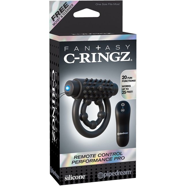Эрекционное кольцо с подхватом мошонки и клиторальной щеточкой с вибрацией - Fantasy C-Ringz