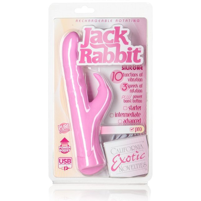 Розовый перезаряжаемый вибромассажер ROTATING JACK RABBIT - 22 см - Jack Rabbits. Фотография 2.