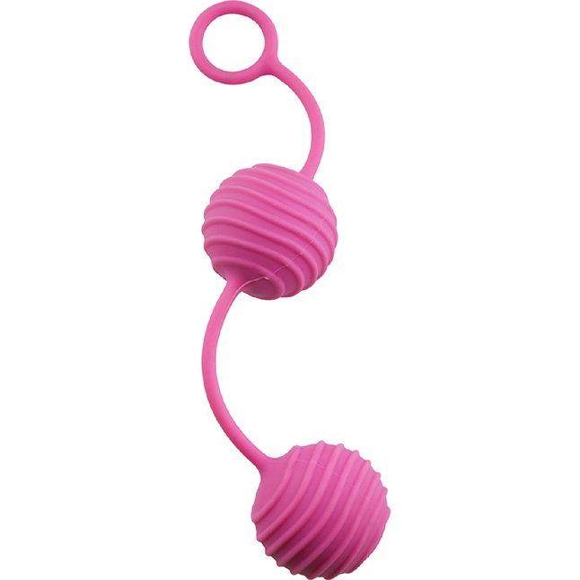 Розовые вагинальные шарики с ребристым рельефом - Neon