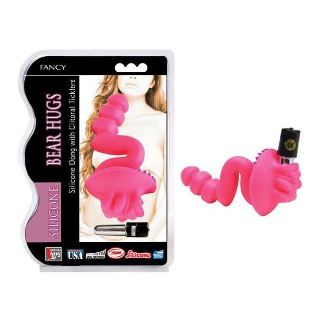 Розовый вагинальный стимулятор с щёточкой и вибропулей Bear Hugs - Fancy