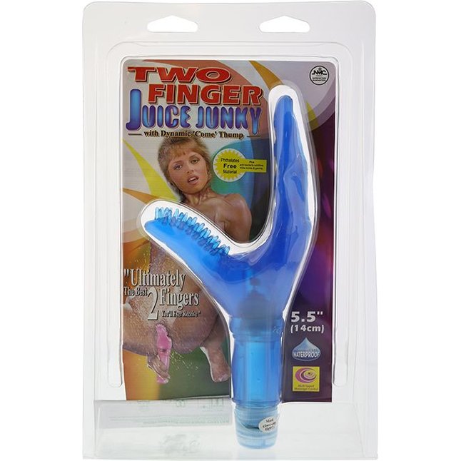 Голубой вибратор в форме трёхпалой руки TWO FINGER JUICY JUNKY. Фотография 2.