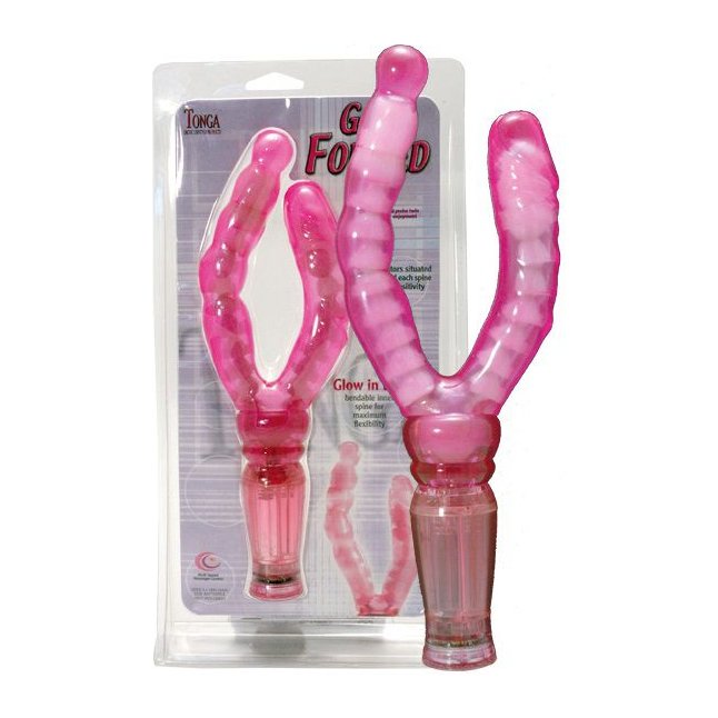 Розовый вагинально-анальный вибромассажёр Get Forked - 16,5 см