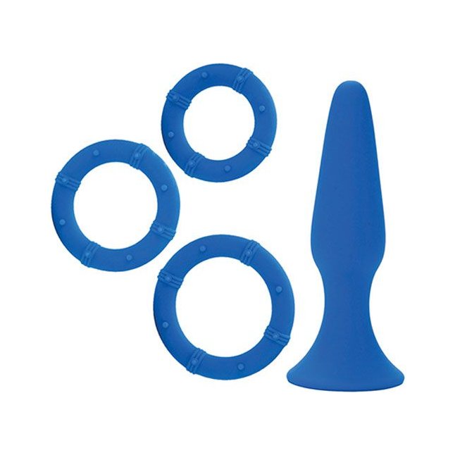 Синий набор Posh Silicone Performance Kits: анальная пробка и 3 эрекционных кольца - Posh