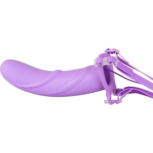Полый фиолетовый страпон Juicy с вибрацией и выносным пультом - 21 см - Smile. Фотография 3.