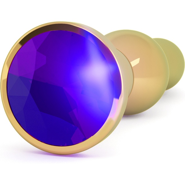 Золотистая анальная пробка с фиолетовым кристаллом - 14 см - Rich. Фотография 2.
