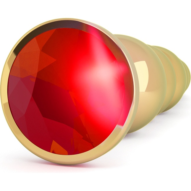 Золотистая анальная ёлочка с красным кристаллом - 14,5 см - Rich. Фотография 2.