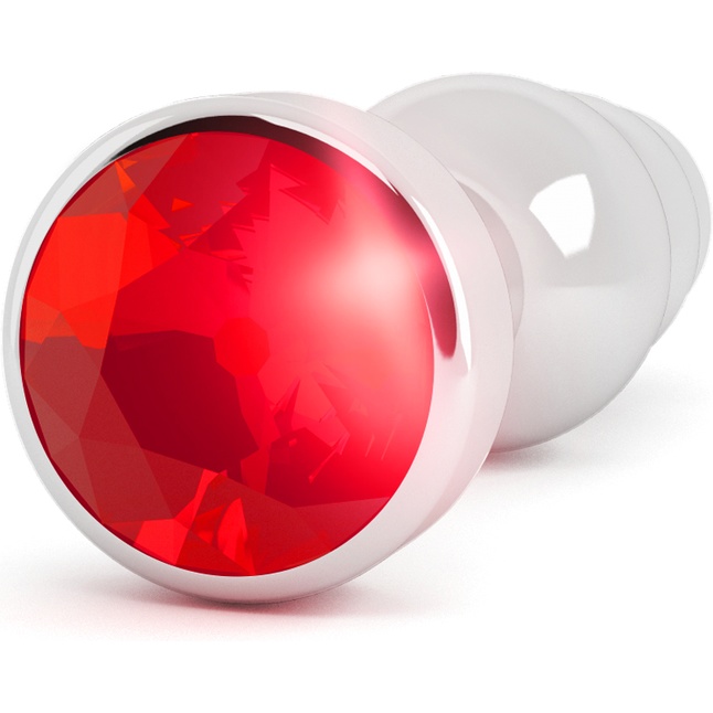 Серебристая анальная пробка-ёлочка с красным кристаллом - 11,5 см - Rich. Фотография 3.