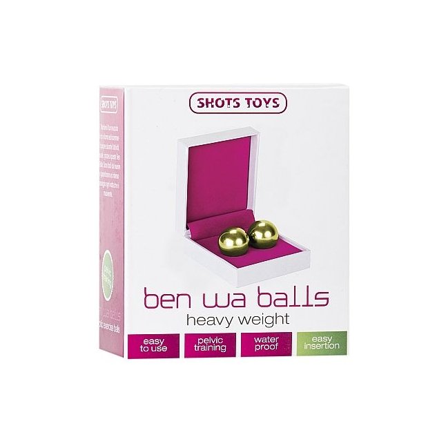 Золотистые вагинальные шарики Ben Wa Balls Heavy Weight Gold - Shots Toys. Фотография 2.