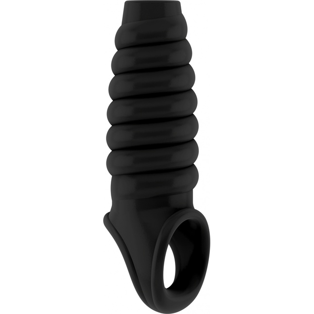 Чёрная насадка на пенис черная SONO №21 с открытой головкой - Sono