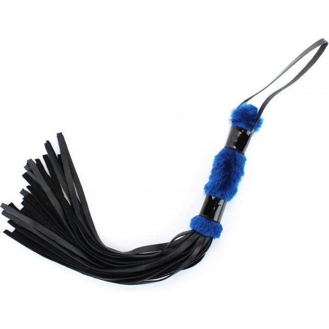 Черная плеть с синей меховой рукоятью - 44 см - BDSM Light. Фотография 3.