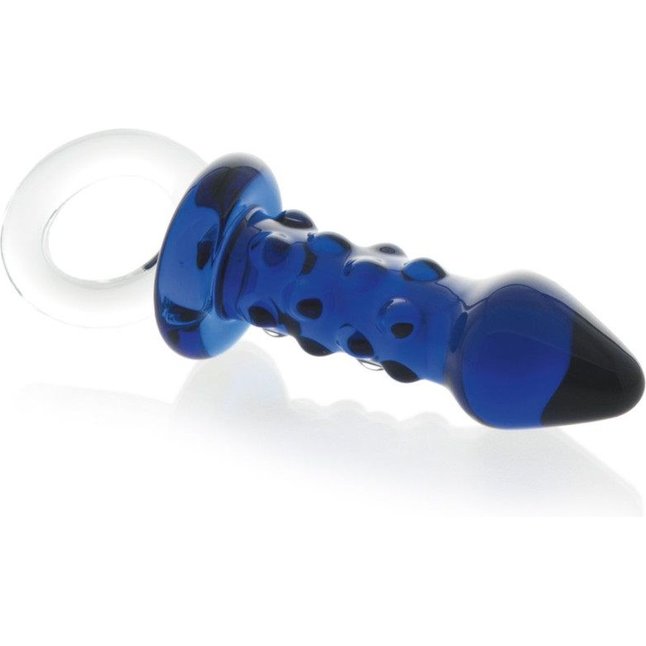 Синяя анальная пробка с пупырышками и кольцом - 15,5 см
