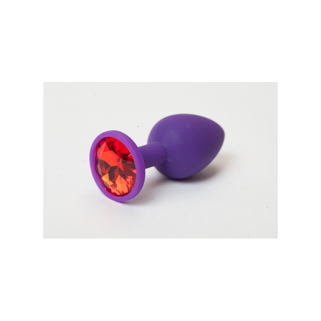 Фиолетовая силиконовая анальная пробка с красным стразом - 7,1 см