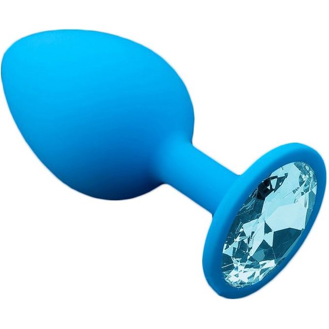 Большая голубая силиконовая пробка с голубым кристаллом - 9 см