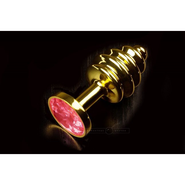 Маленькая золотистая витая пробка с рубиновым кристаллом - 7,5 см
