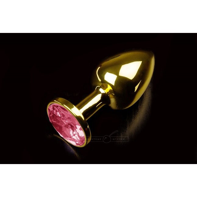 Маленькая золотистая анальная пробка с рубиновым кристаллом - 7,5 см